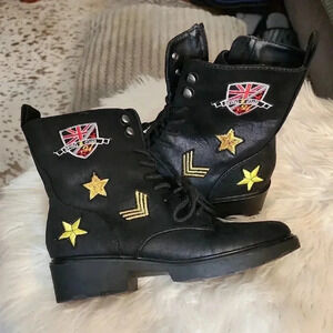Black Combat Boots with Star Patches